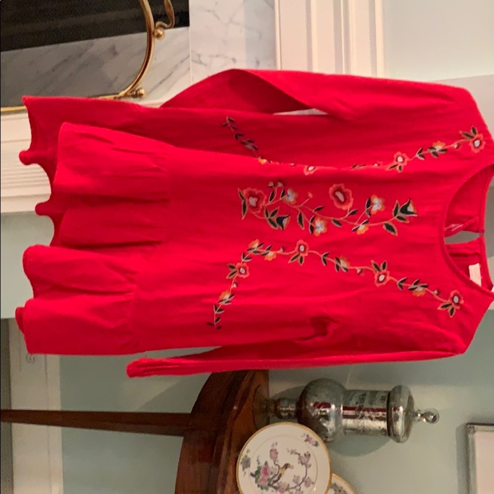 Girls red dress embroidered floral design